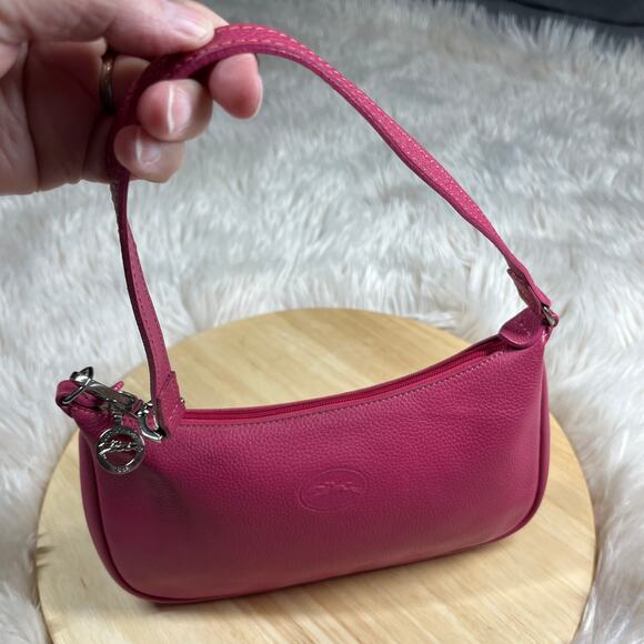 Longchamp Leather Shoulder Bag Iconic Style Women Purse Magenta Equestrian Small - Picture 5 of 16